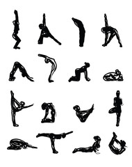     Sketch Yoga Silhouettes in Asanas