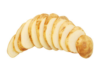 New potato cut isolated on white background close up