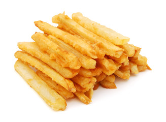 A pile of french fries isolated on white
