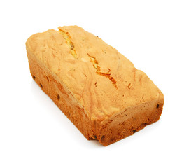 Cake with raisins on white