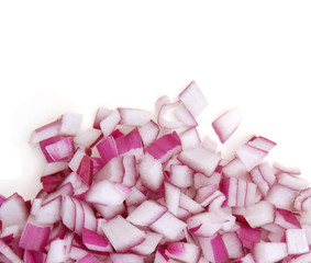 Sliced red onion on white background