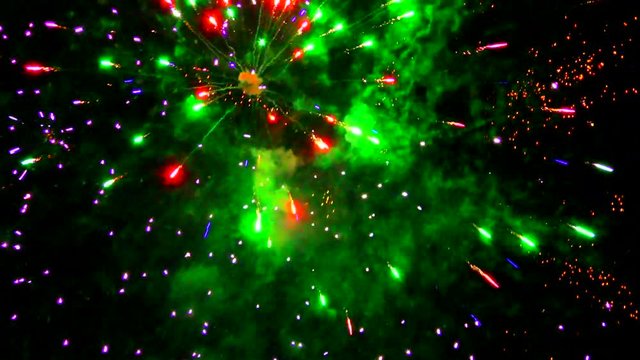 Gala night fireworks. Multicolor flashes and bursts in the sky at the festival. Enchanting air show. 
