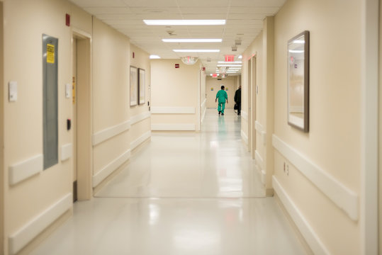 Bright White Fluorescent Lit Sterile Hospital Hallway 