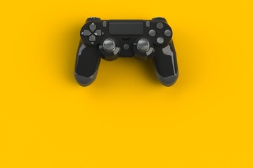 Computer game competition. Gaming concept. Black joystick isolated on yellow background, 3D rendering © krung99
