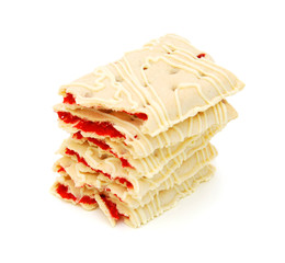 Pastry crisps with strawberry on a white background