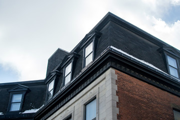 Expensive old houses with huge windows in Montreal downtown, Canada.