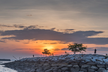 The waves breaker at sunrise