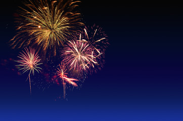 Fireworks celebration and the twilight sky background.