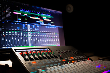 digital audio workstation equipment in recording, editing, broadcasting studio or live