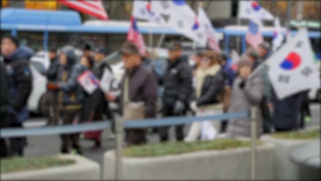 Political demonstration on gwanghwamun square, blur, Seoul, South Korea, 02 December 2017