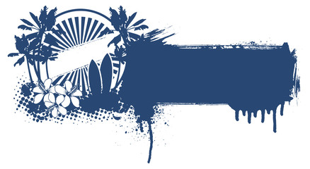 summer grunge banner with surf scene