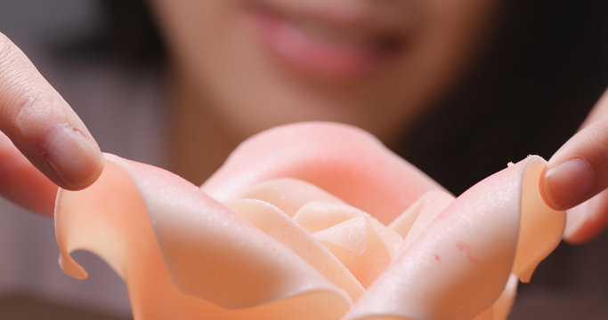 Woman Making Rose Fondant Cake