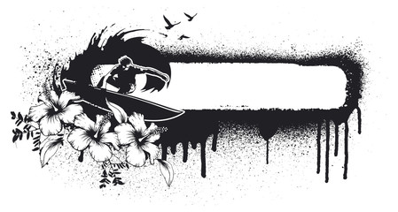 summer grunge banner with surfer