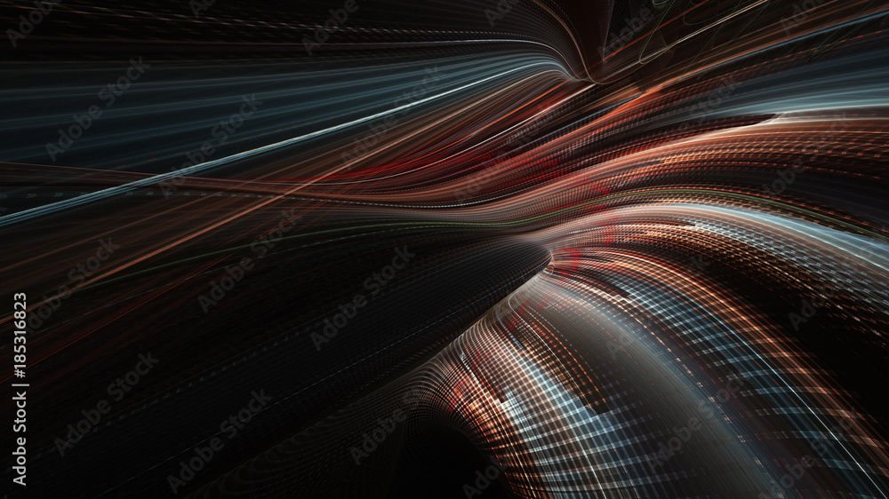 Aufkleber Abstract background texture. Dynamic 3d composition of curves ands grids. Detailed fractal graphics. Science and digital technology visualization.