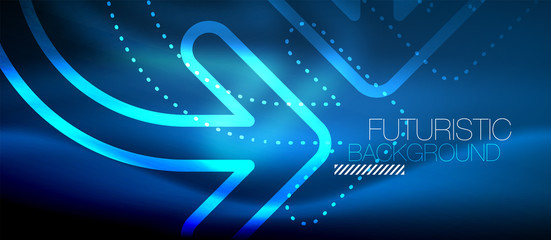 Techno neon glowing arrow background
