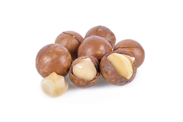 dried macadamia nut on white background