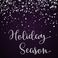 Holiday Season greeting card. Beautiful falling snow background. Beautiful falling snow on deep purple background. Magnificent vector illustration.