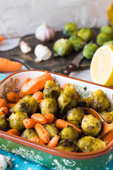 Caramelized brussels cabbage and carrots with herbs and garlic