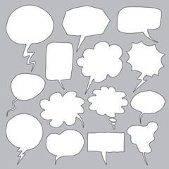 Hand Drawn Speech Bubbles in outline style. Vector Illustration