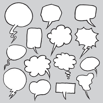 Hand Drawn Speech Bubbles in outline style. Vector Illustration