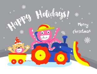 happy holliday - octopus and cat