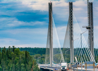 Building of the Nipigon bridge in northern ontario in the summer