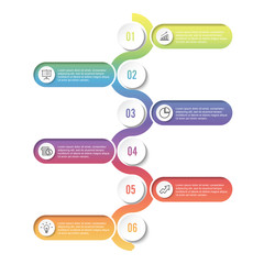 Template Timeline Infographic colored horizontal numbered for six position can be used for workflow, banner, diagram, web design, area chart