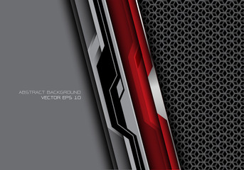 Naklejka premium Abstract red metal futuristic with gray blank space for text place and hexagon mesh overlap design modern technology background vector illustration.