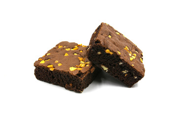 Chocolate brownie isolated on white background