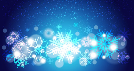 Fototapeta na wymiar Christmas Background Bokeh Bright Snowflakes Falling Over