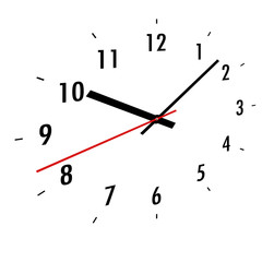 horloge, trotteuse rouge sur fond blanc 