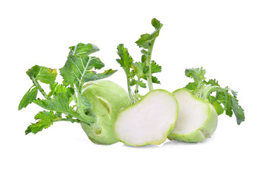 fresh kohlrabi with drop of water isolated on white background