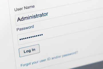 Login screen. Username and password on computer screen