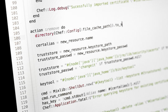 Information technology concept. Coding script text on screen