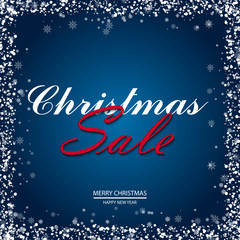 Christmas sale poster with falling snowflakes. Vector