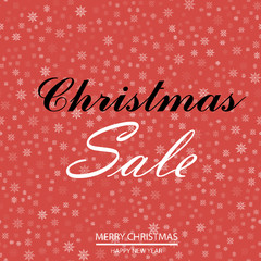 Christmas sale poster with falling snowflakes on red background. Vector