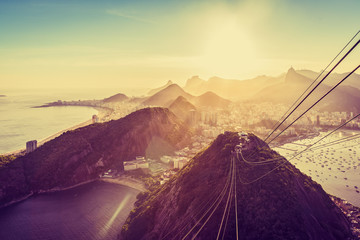 Rio de Janeiro and Copacabana Beach, late afternoon light, Brazil. View from Sugar Loaf mountain