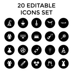 Party icons. set of 20 editable filled party icons