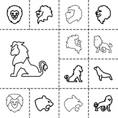 Lion icons. set of 13 editable outline lion icons