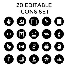 Gym icons. set of 20 editable filled gym icons