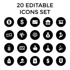 Investment icons. set of 20 editable filled investment icons