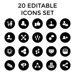 Social icons. set of 20 editable filled social icons