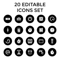 Time icons. set of 20 editable filled time icons