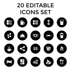 Menu icons. set of 20 editable filled menu icons