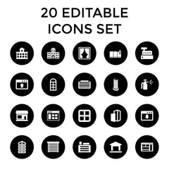 Window icons. set of 20 editable filled window icons