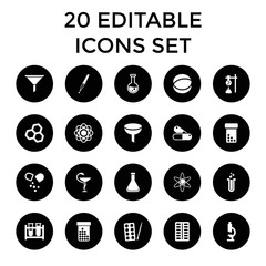 Chemistry icons. set of 20 editable filled chemistry icons