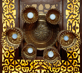 Restaurant ceiling decoration with authentic oriental lamps and lanterns, interiors design and arts, objects and decorative elements, arabian style and atmosphere, beautiful stylish traditional decor
