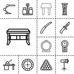Table icons. set of 13 editable outline table icons