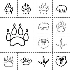 Paw icons. set of 13 editable outline paw icons