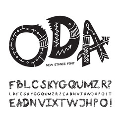 Hand-drawn font, alphabet made in vector. The alphabet with ethnic pattern. ABC for your design. Easy to use and edit letters. Object isolated on white background
